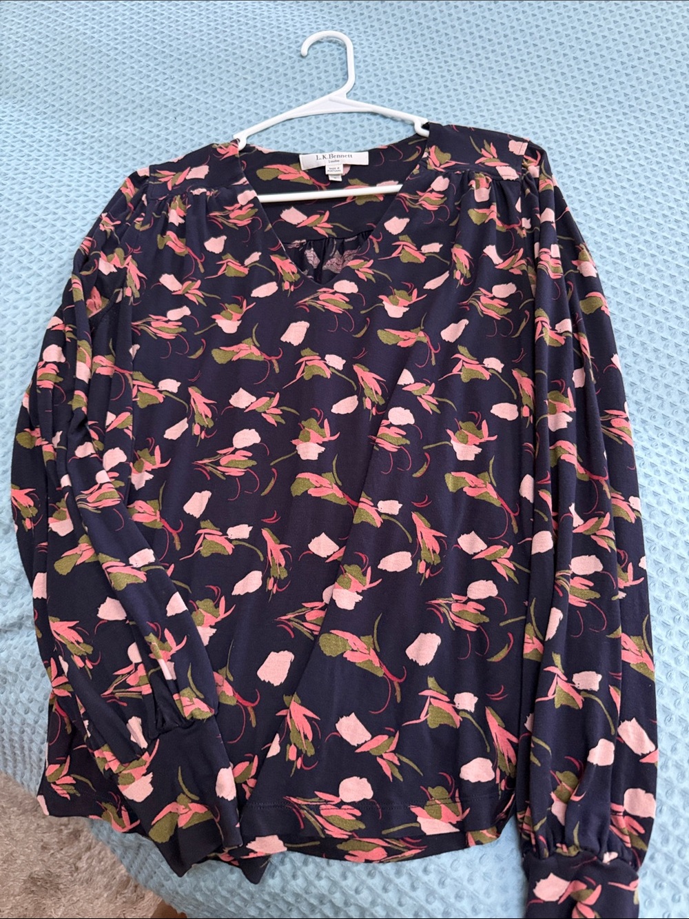 LK Bennett Navy Floral Long-Sleeve Blouse - Pink & Olive Print